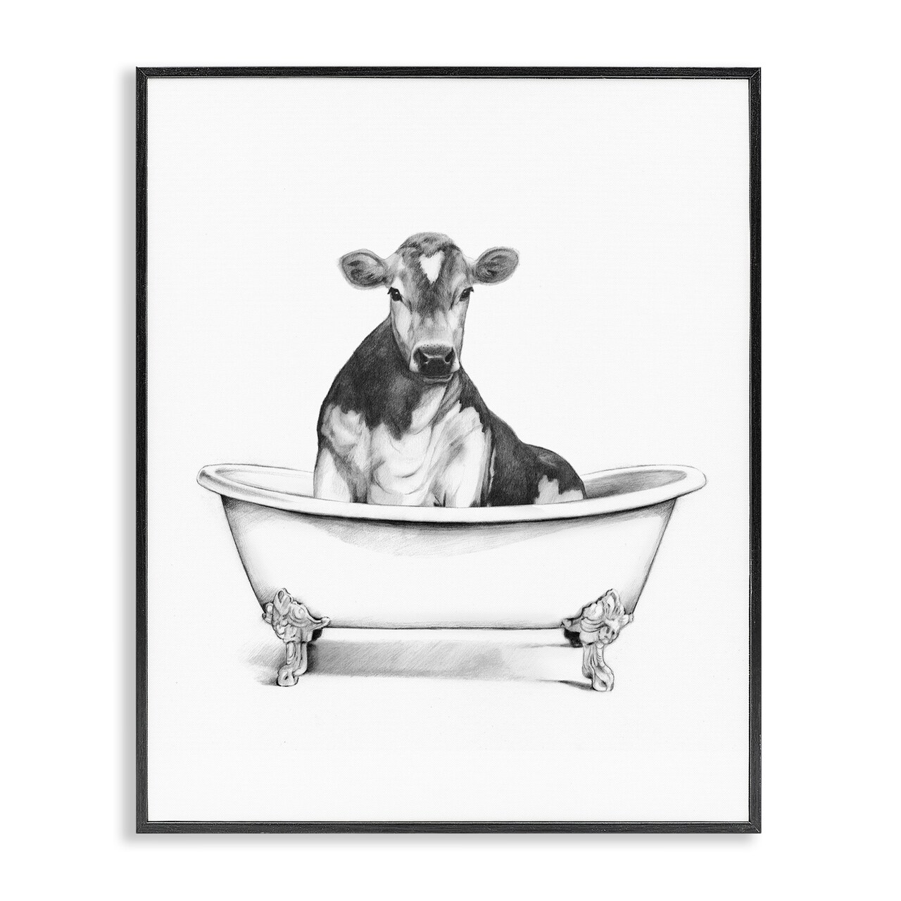Stupell Industries Antique Tub with Cow Framed Giclee Wall Art Design by Victoria Borges